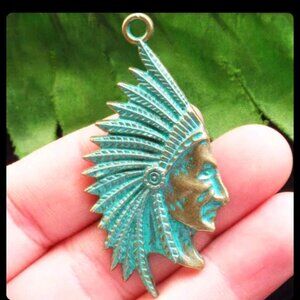 New Green and Gold Native Headdress Jewelry Pendant